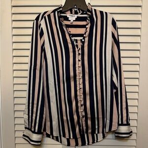 Express slim portfolio button up with blue and pink stripes -M